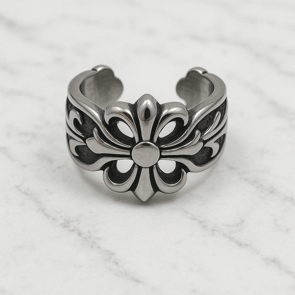 Chrome Open Cross Ring (Silver)