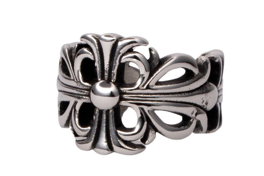Chrome Open Cross Ring (Silver)