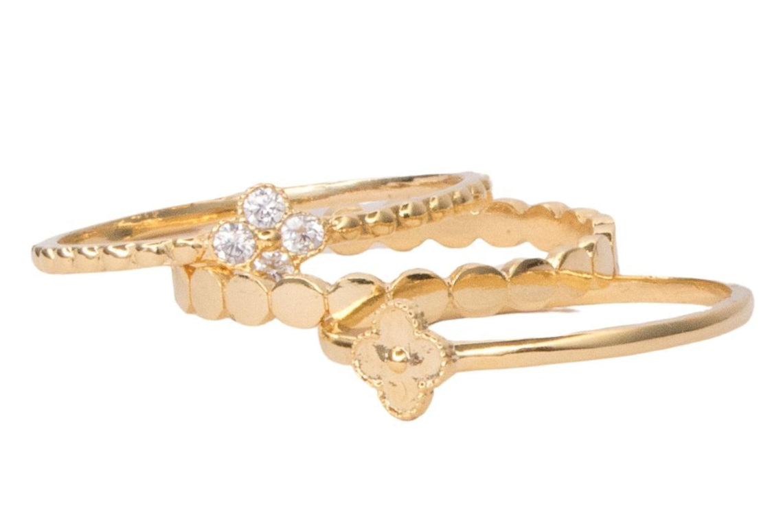 3-Piece Clover Ring Stack (Gold)