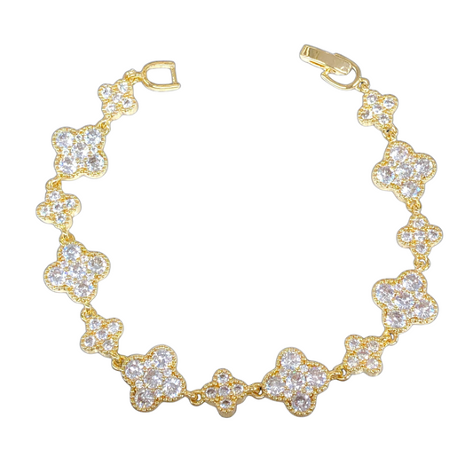 Iced Out Clover Bracelet (Gold or Silver)